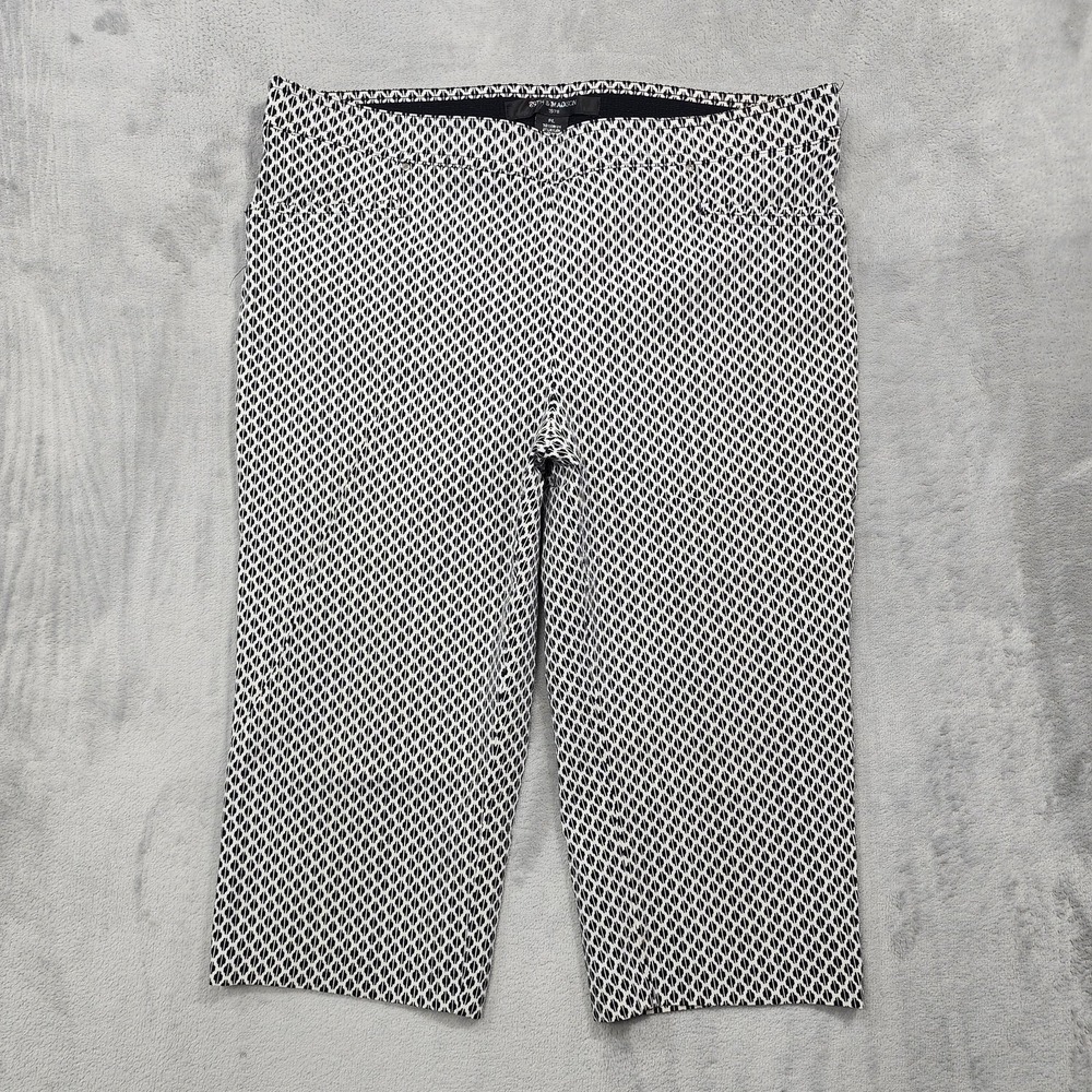 89th & Madison Pants Womens PL PETITE White Black Ponte Capri Pull On Stretch